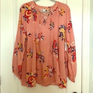 NWT Old Navy floral Blouse with Lace up detail